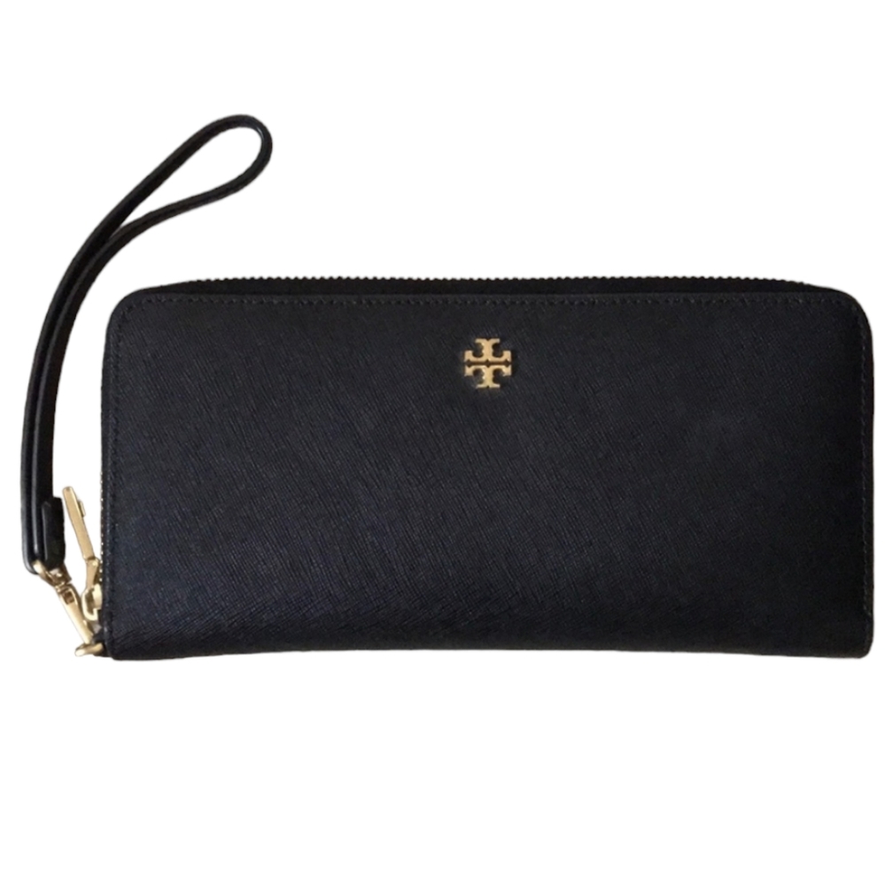 Tory Burch Black Saffiano Zip Wristlet Wallet